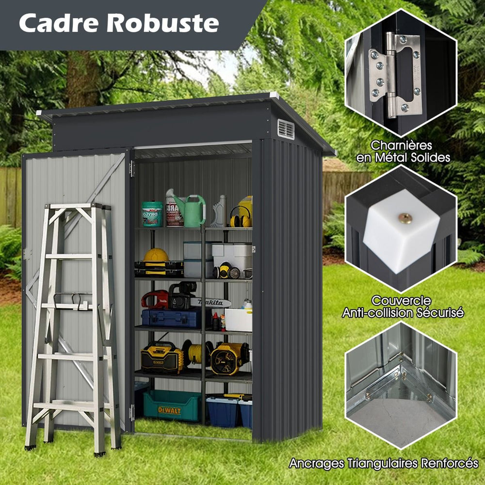 Abri de Rangement Toutes Saisons Abri  Outils Utilitaire avec Toit en Pente Porte Ouvrante Arations Cadre en Mtal Galvanis Gris -