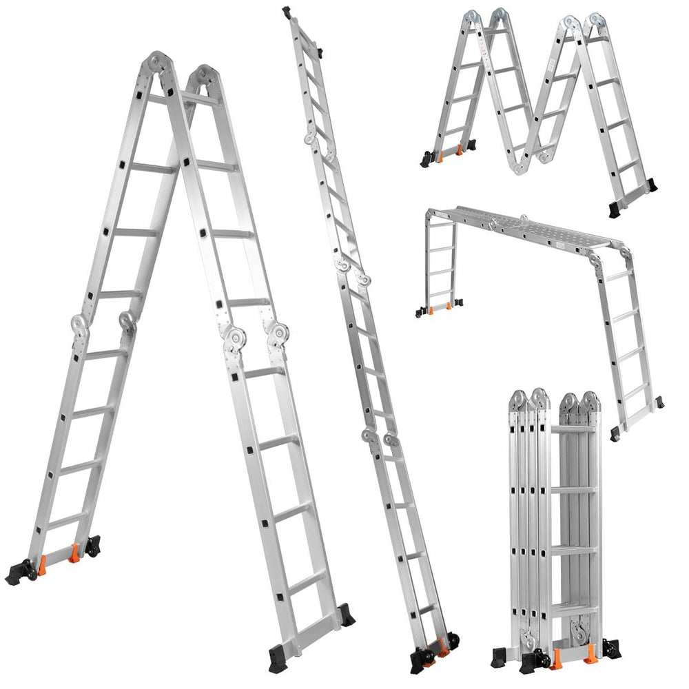 Échelle Polyvalente 5 en 1 avec 2 Montants 4 Plis 15 Echelons Pliable et Multifonction Capacité 150kg en Aluminium -