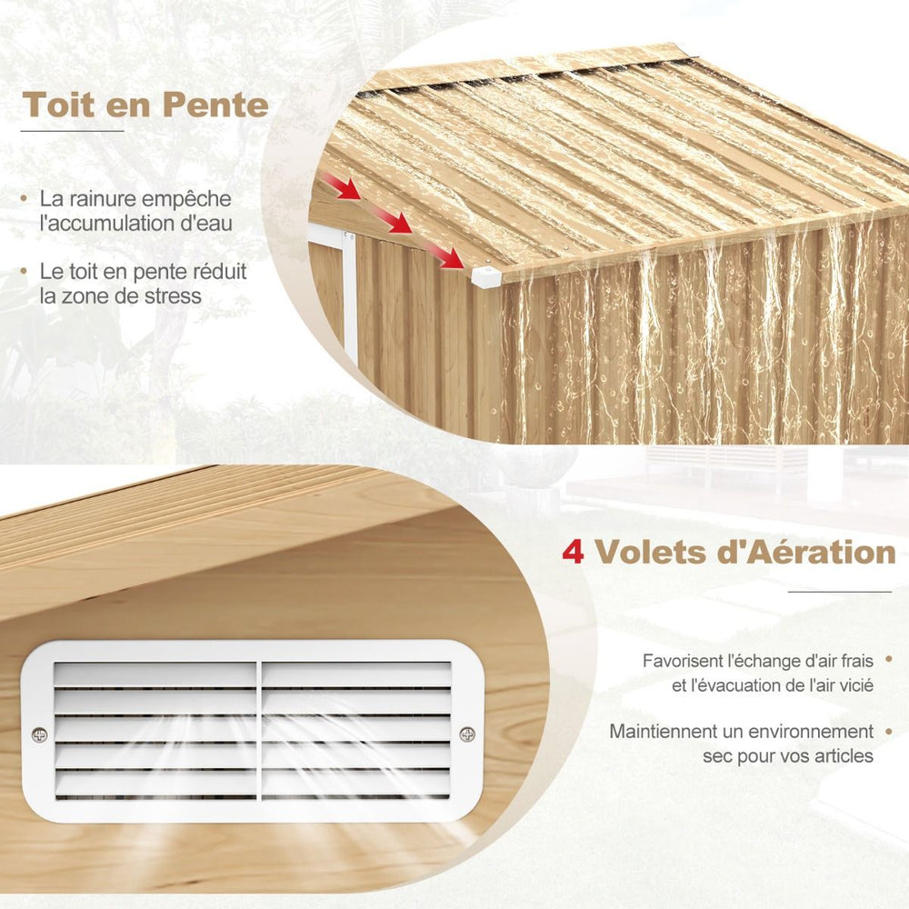 Abri de Rangement 259cm x196cm avec Base de Fondation Maison à Outils en Métal Galvanisé avec 4 Aérations Imperméable et Coupe-vent Naturel -
