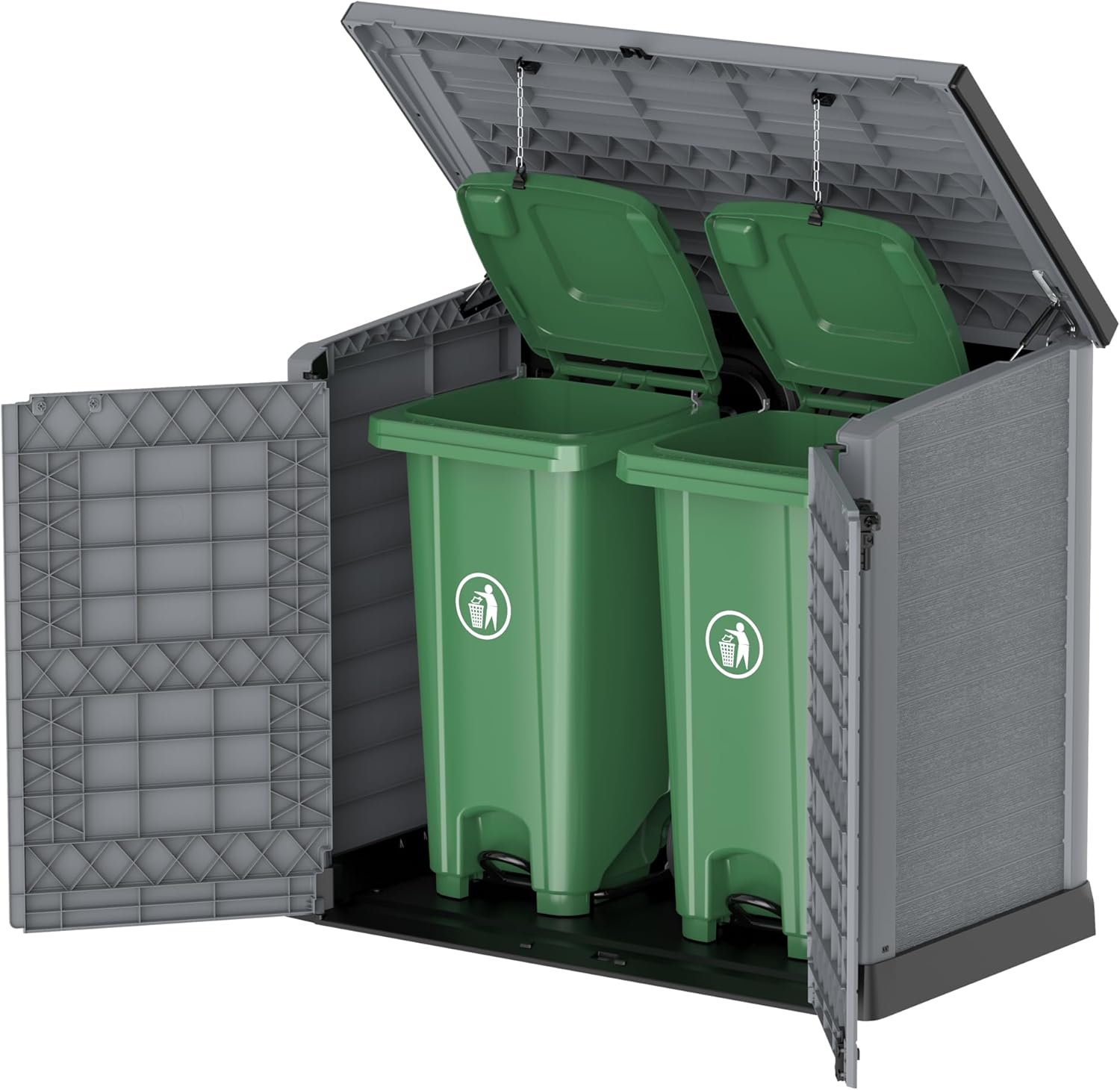 Duramax StoreAway 1200L Plastic Garden Shed/ Flat Lid,Outdoor Storage Shed,Wheelie Bin Hideaways,Wheelie bin box,Durable Construction,Ideal for Bikes,BBQs & 2x 240L Bins,145x85x125 cm,Brown