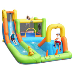 Château Gonflable 8 en 1 avec 2 Toboggans Parc Aquatique avec Maison de Saut Charge 135kg pour 3 Enfants de 3-10 Ans -