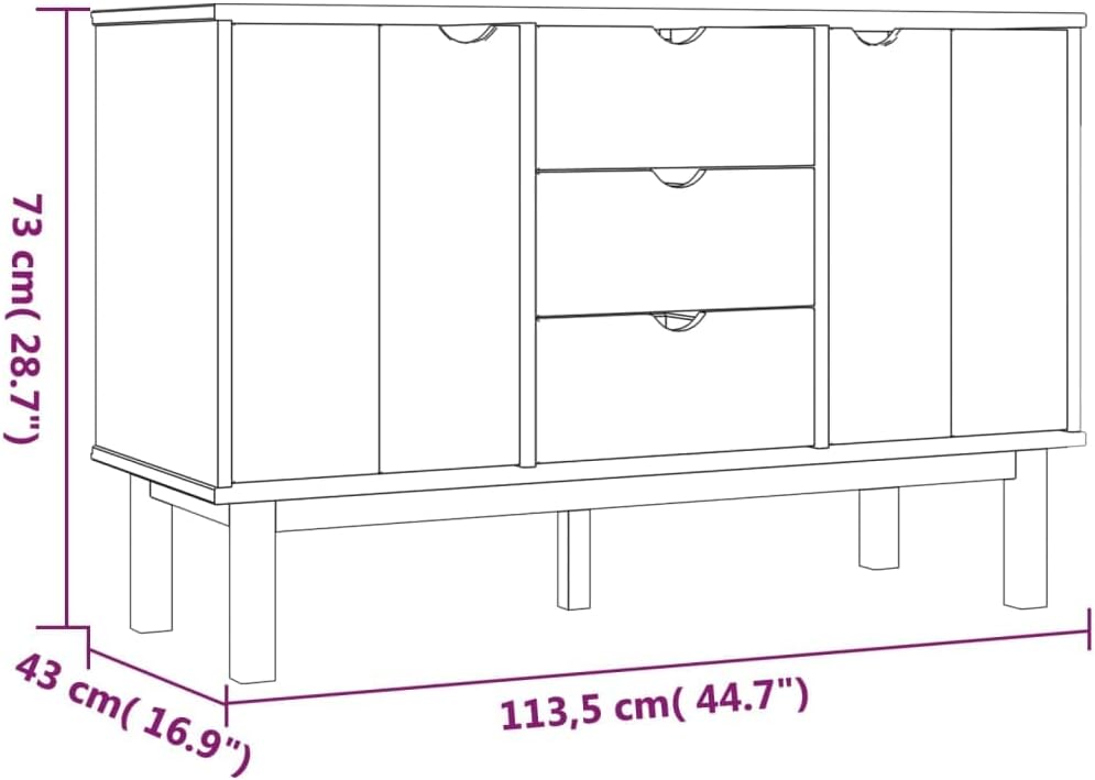 vidaXL Buffet Armoire Latérale Armoire de Rangement Organisateur de Maison Meuble de Salle de Séjour Intérieur 113,5x43x73 cm Bois Massif de Pin