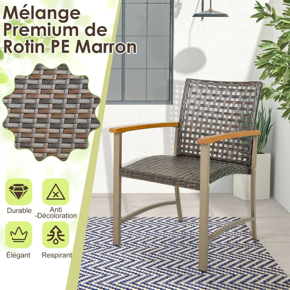 Ensemble de 4 Chaises en Rotin pour l'Extrieur Chaises avec Accoudoirs en Bois d'Acacia Structure Mtallique Robuste Chaises Ergonomiques -