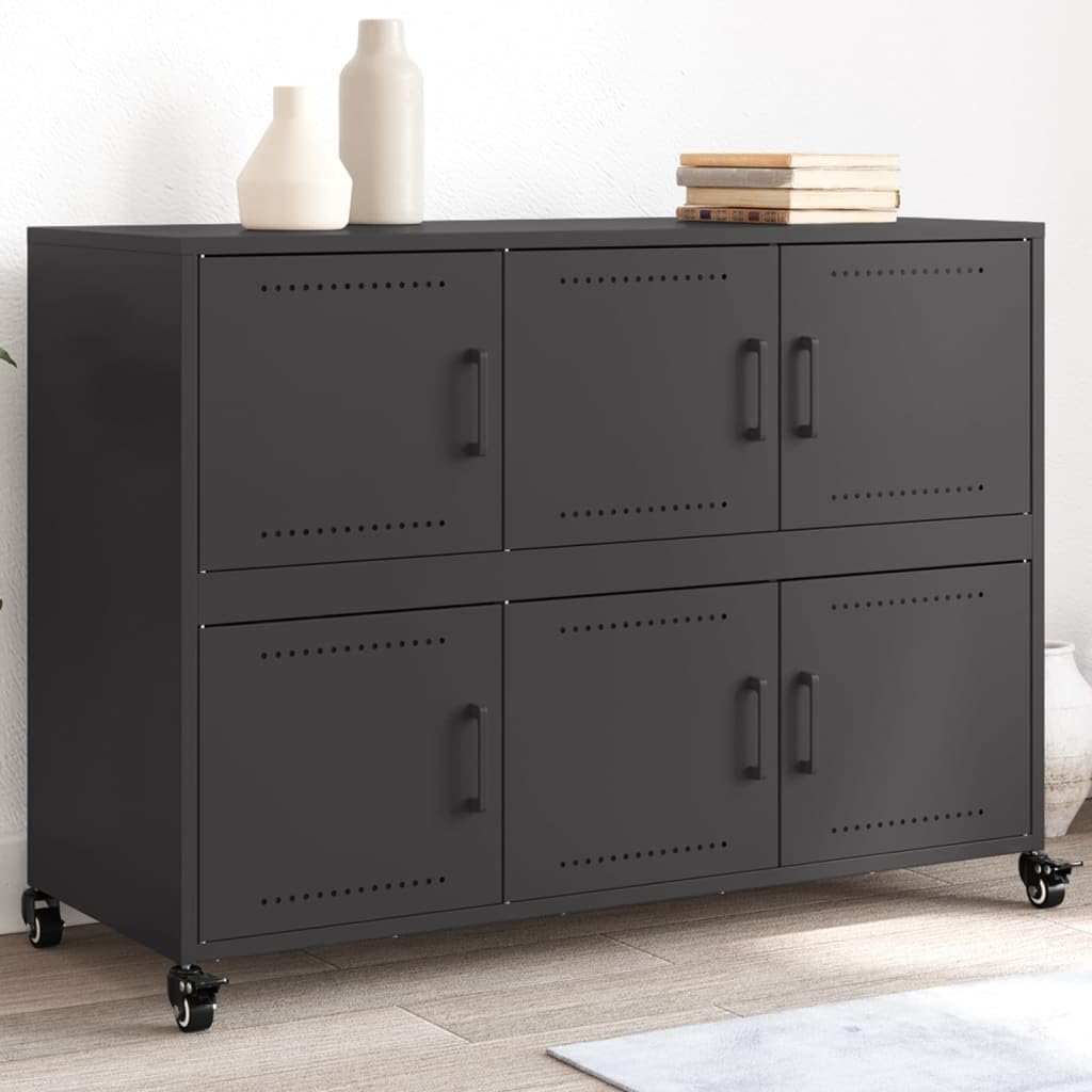 vidaXL Buffet, Armoire avec Porte, Placard avec Rangement, Organisateur de Salle de Séjour Salon Maison Intérieur, Noir 100,5x39x72 cm Acier