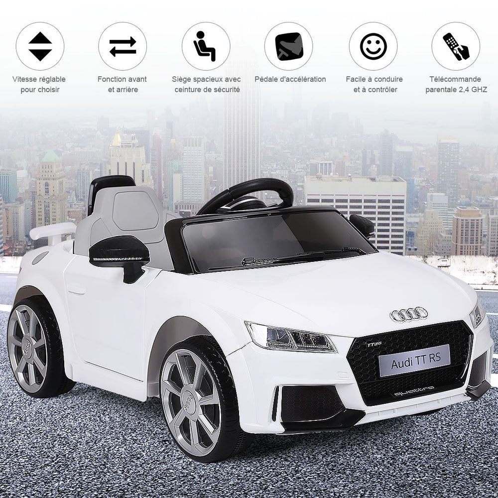 Voiture TTRS Electrique pour Enfants 12V Max. 5 Km/h Double Porte avec Tlcommande 2.4G Blanc/Rouge -