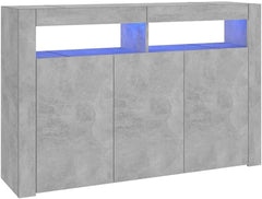 vidaXL Buffet avec Lumières LED, Meuble de Rangement, Armoire de Rangement, Organisateur de Salon Salle de Séjour Intérieur, Gris Béton
