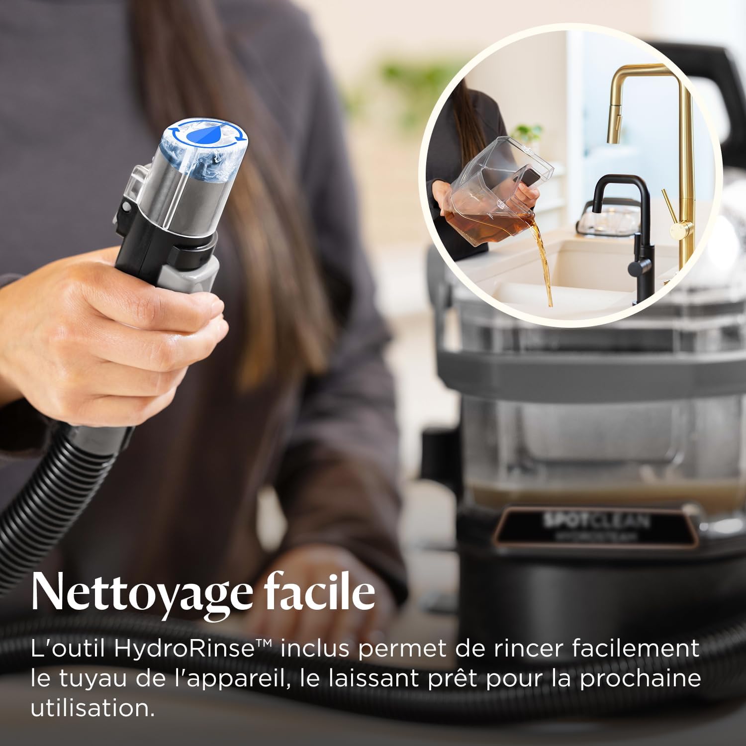 BISSELL SpotClean HydroSteam, Shampouineuse Canapé, Moteur Puissant de 1000W, Nettoyeur Vapeur avec Technologie HydroSteam, Nettoyeur pour Tapis, Moquettes, Meubles, Tissus, Voiture & Plus, 3689N