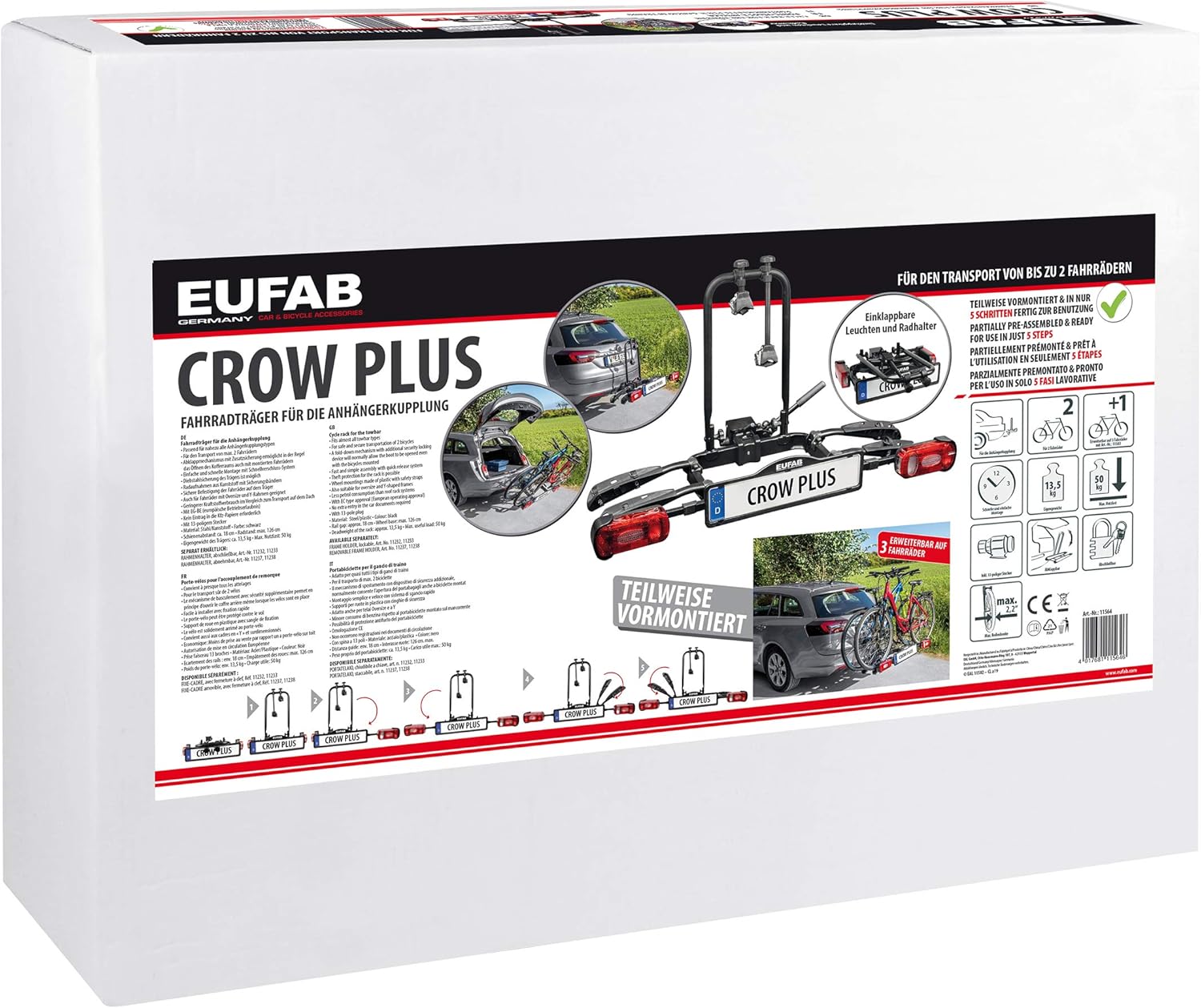 EUFAB Crow Plus 11582 Porte-vélo, Extensible