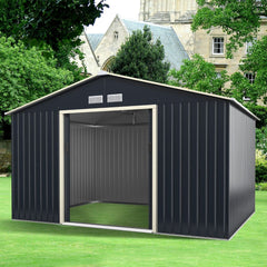 Abri de Jardin en Métal & Extension 10.85avec 2 Portes Coulissantes Verrouillables 4 Trous d’Aération Gris pour Vélo -