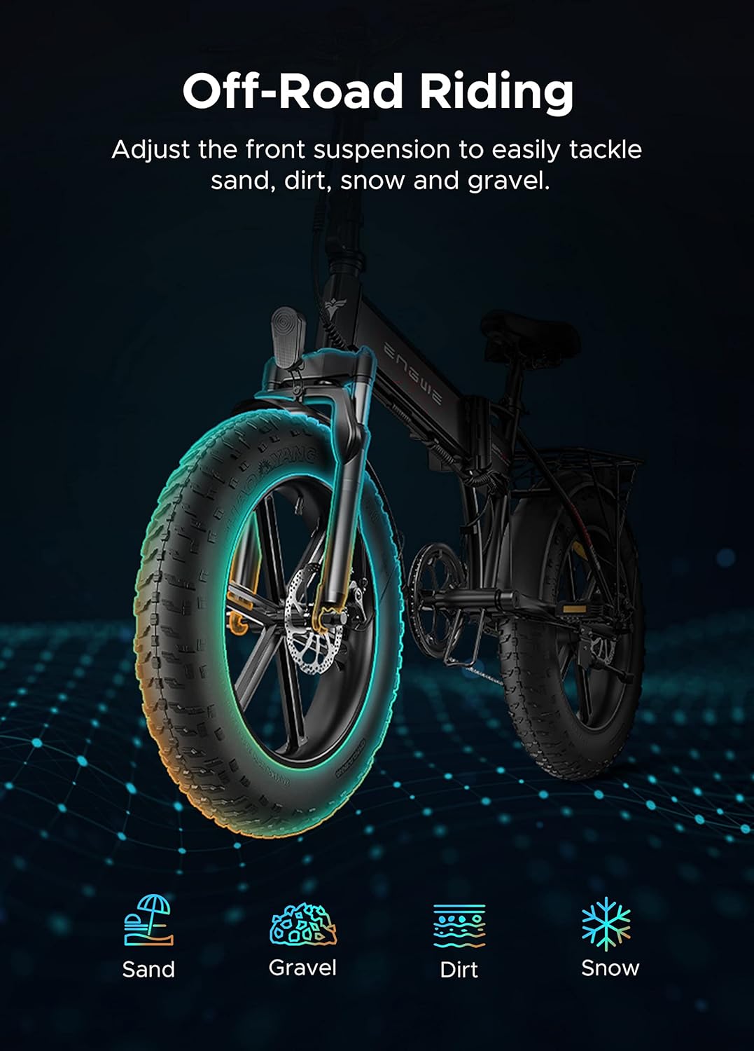 EP-2 Pro Vélo électrique Pliable 20 × 4.0 Fat Bike Electrique 7 Vitesses avec Batterie Amovible 48V 13Ah Autonomie 120km Tout-Terrain & VTT & Plage & Neige -
