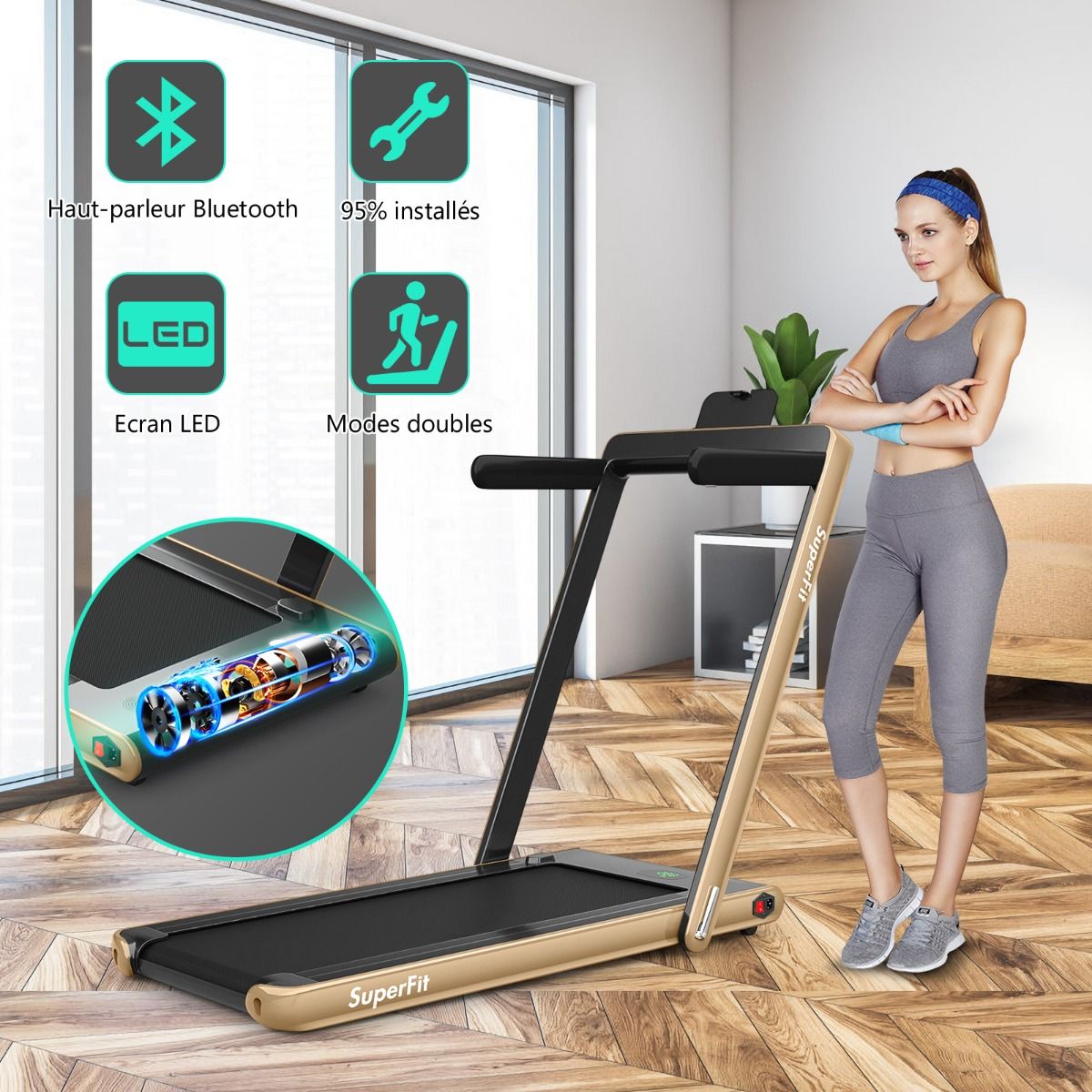 2 en 1 Tapis de Course Electrique Pliable 1  12 Km/H avec Haut-parleur Bluetooth Tlcommande Moteur 0,75HP Vert/Blanc/Noir/Rouge/Or/Noir et Argent/Bleu -