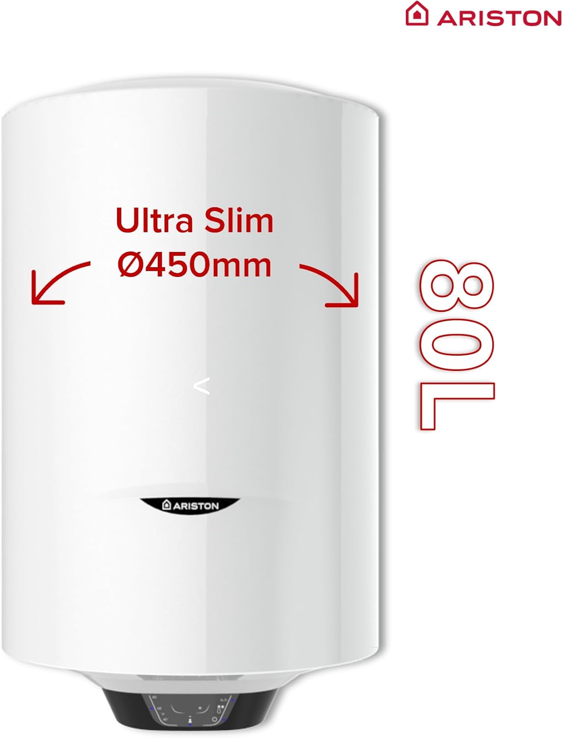 Ariston PRO1 ECO 80L - Chauffe-eau Electrique Vertical Mural Ø450 mm - Intelligent Fonction ECO - Classe B - Conçu et fabriqué pour être installé en France