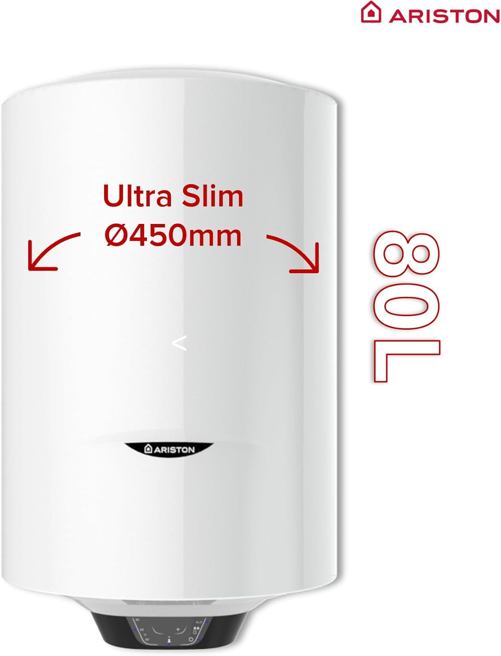 Ariston PRO1 ECO 80L - Chauffe-eau Electrique Vertical Mural Ø450 mm - Intelligent Fonction ECO - Classe B - Conçu et fabriqué pour être installé en France