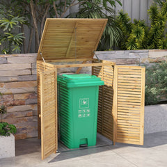 Abri à Poubelle en Bois de 120 L Abri pour Outils d'Extérieur avec Couvercle Ouvrable Doubles Portes Loquet de Verrouillage Naturel -