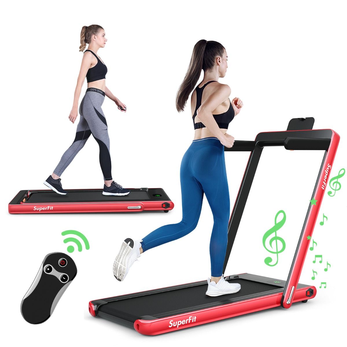 2 en 1 Tapis de Course Electrique Pliable 1  12 Km/H avec Haut-parleur Bluetooth Tlcommande Moteur 0,75HP Vert/Blanc/Noir/Rouge/Or/Noir et Argent/Bleu -