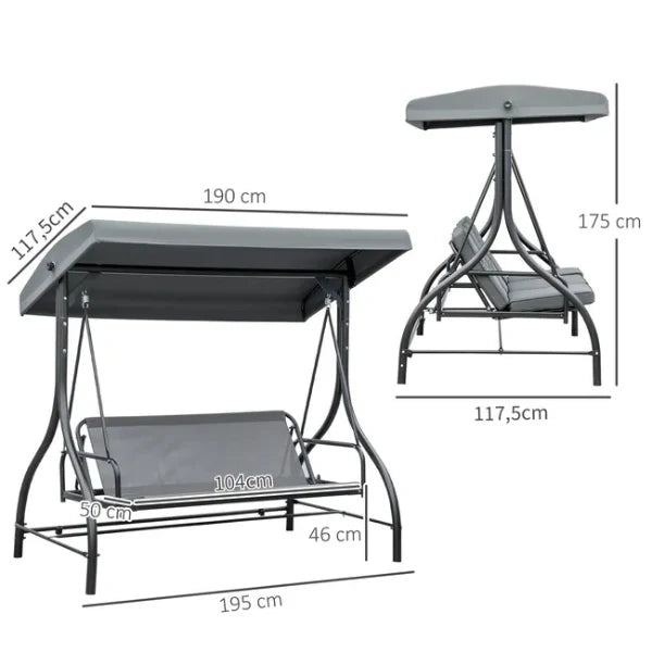 Balancelle de jardin 3 places convertible matelas fourni gris mtal noir -