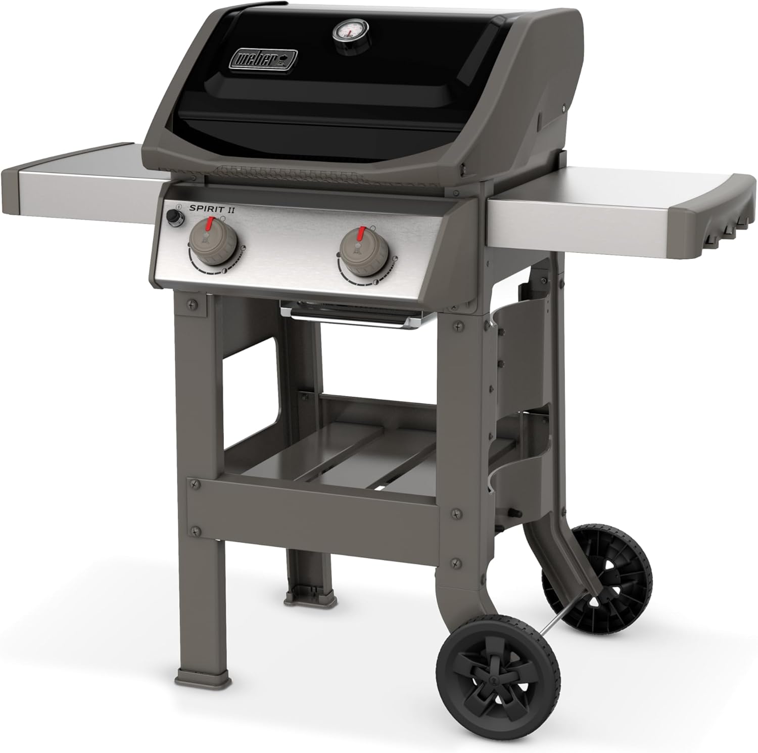 Spirit II E-210 GBS Barbecue  Gaz,2 Br没leurs,Surface de Cuisson 51 x 46 cm,Thermomtre de Couvercle,Table d'Appoint Rabattable (Gauche),4 Roues - Noir et Argent (44010153)