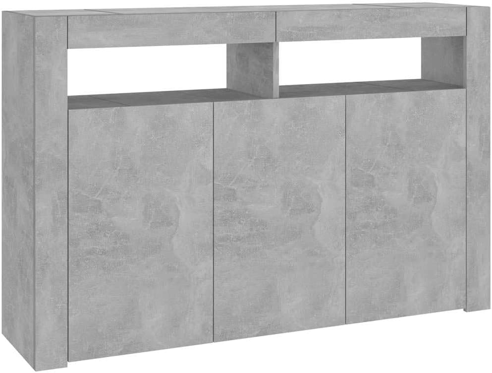 vidaXL Buffet avec Lumières LED, Meuble de Rangement, Armoire de Rangement, Organisateur de Salon Salle de Séjour Intérieur, Gris Béton