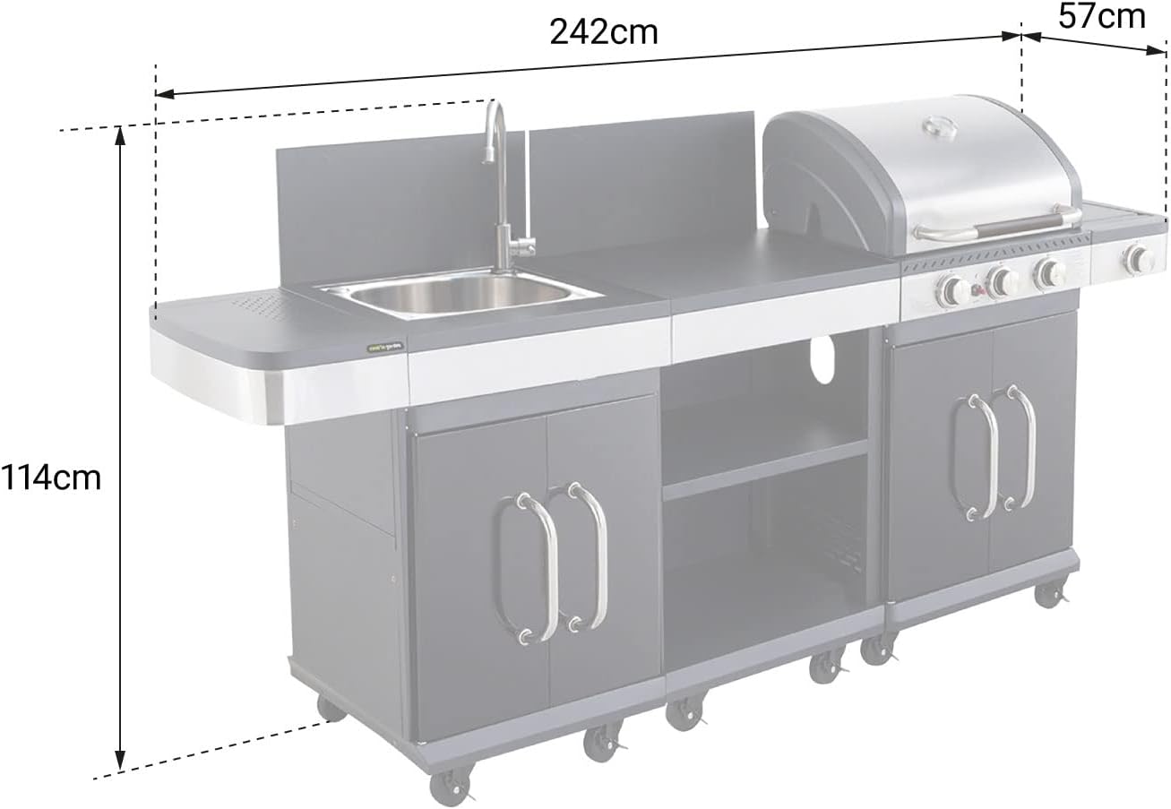 Cook'in Garden Cuisine extérieure modulable FIDGI 3 - Barbecue au gaz 3 brûleurs avec thermomètre Meuble d'appoint desserte et évier