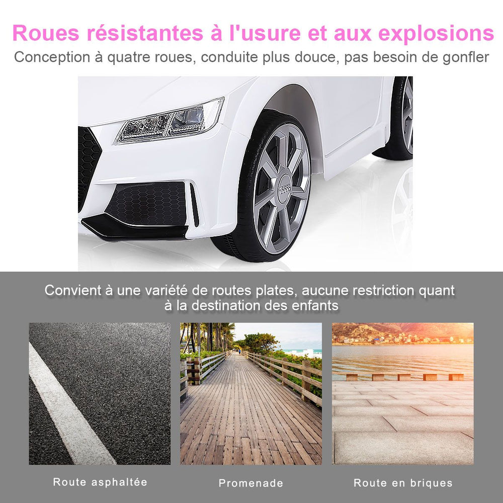 Voiture TTRS Electrique pour Enfants 12V Max. 5 Km/h Double Porte avec Tlcommande 2.4G Blanc/Rouge -