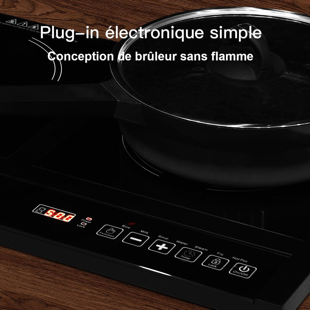 Double Plaque de Cuisson Electrique en Vitrocramique 1800W+1800W 2 Zones 8 Niveaux de Temprature/Puissance Variables Noir -