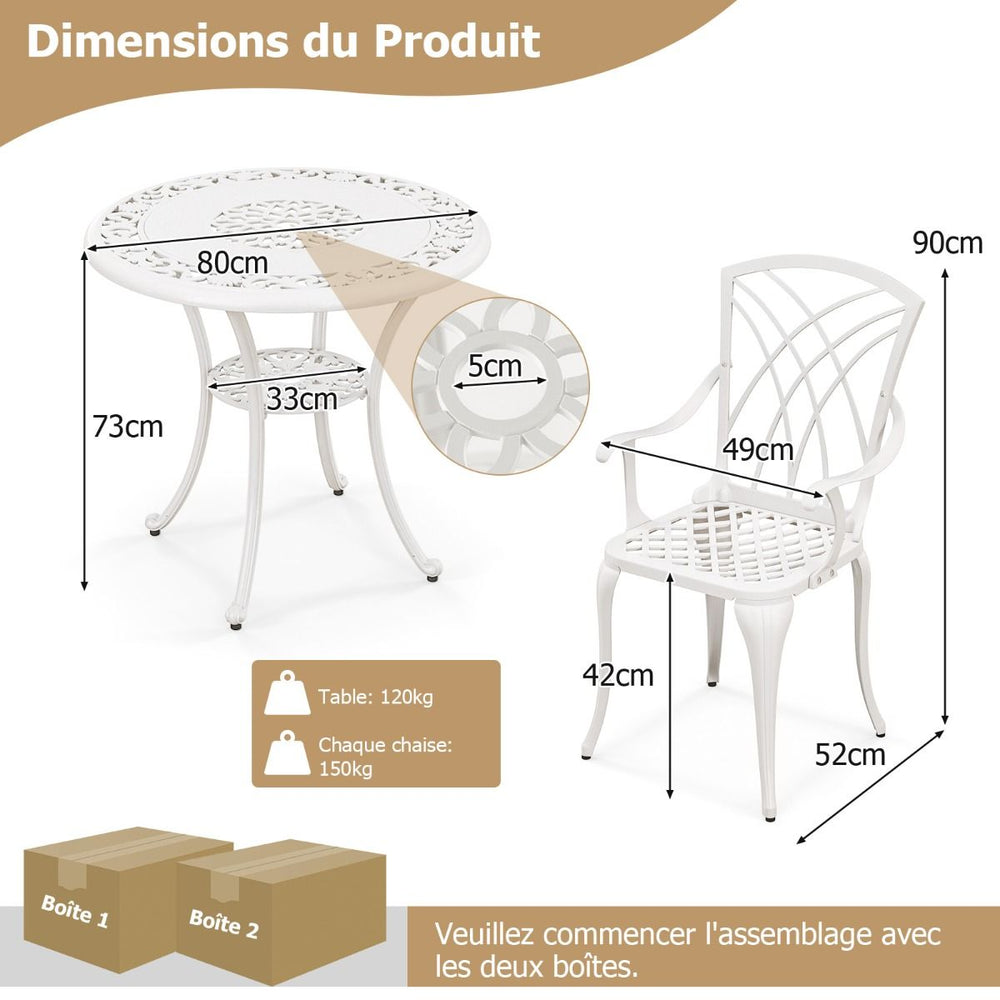 5 Pcs Salon de Jardin en Fonte d'Aluminium Trou pour Parasol Repose-pieds Réglables Ensemble de Table Ronde et 4 Chaises Blanc -