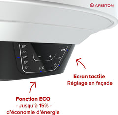 Ariston PRO1 ECO 80L - Chauffe-eau Electrique Vertical Mural Ø450 mm - Intelligent Fonction ECO - Classe B - Conçu et fabriqué pour être installé en France