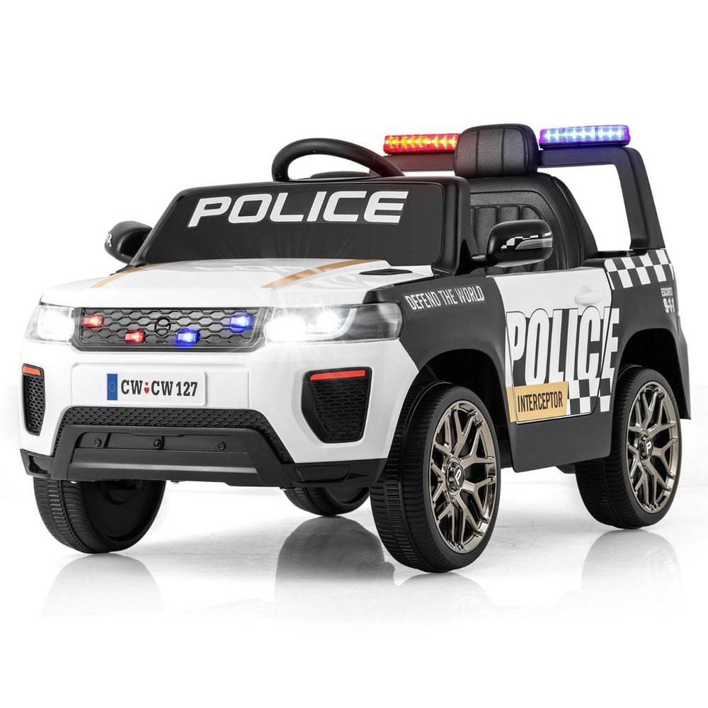 Voiture de Police Electrique Alimente par Batterie 12 V/7 A Tlcommande Connexion Sans Fil Musique Klaxon Sirne Lumires LED Blanc -