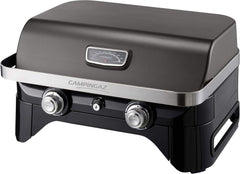 Attitude2go,Barbecue de Table à Faible fumée,BBQ Portable,à Couvercle,thermomètre,et Grille en Fonte,Alimentation : Cartouche de gaz CV 470 Plus,Gris