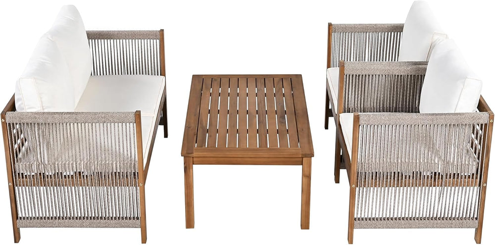 Salon de Jardin,Salon de Jardin 4 Personnes,avec canapé,Table Basse et Coussins,Housse en Tissu déhoussable et Lavable,Noir (Coussins d'assise Inclus)