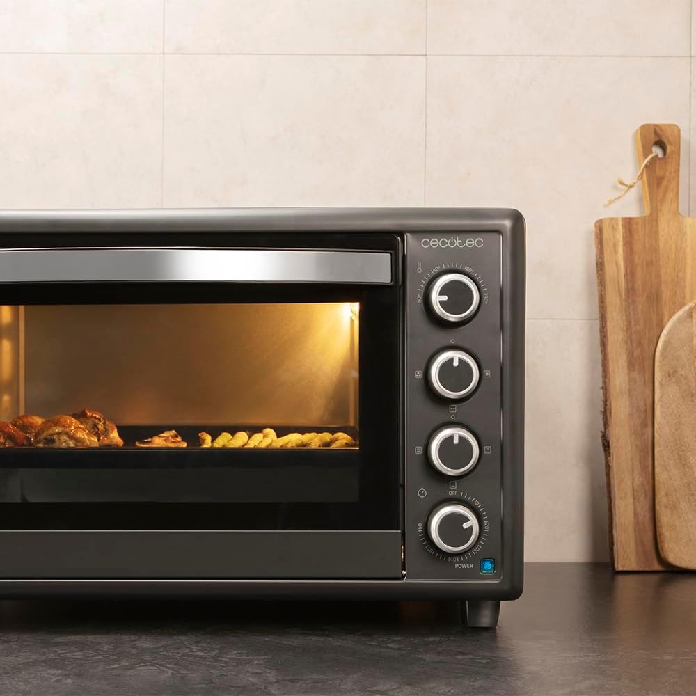 Cecotec Four Convection de Table de 60 Litres Bake&Toast 6090 Black Gyro, 2200 W, Lumière Intérieure, 12 Fonctions, Température Jusqu’à 230º, Porte à Double Verre, Inclut Tournebroche