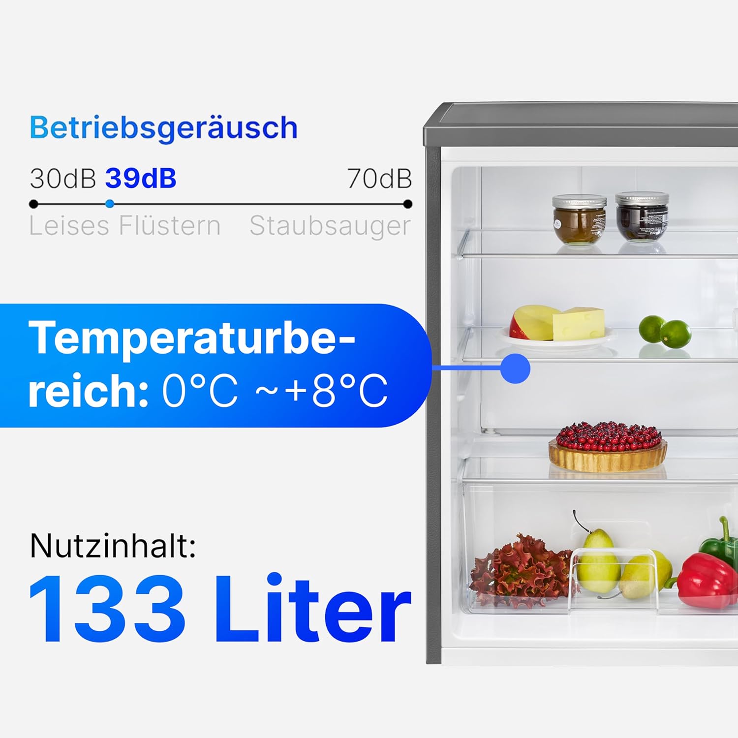 Bomann Réfrigérateur 133L inox VS2195-1-inox, Capacité nette : 133 litres, Éclairage intérieur à DEL, Contrôle de la température en continu, 3 clayettes en verre