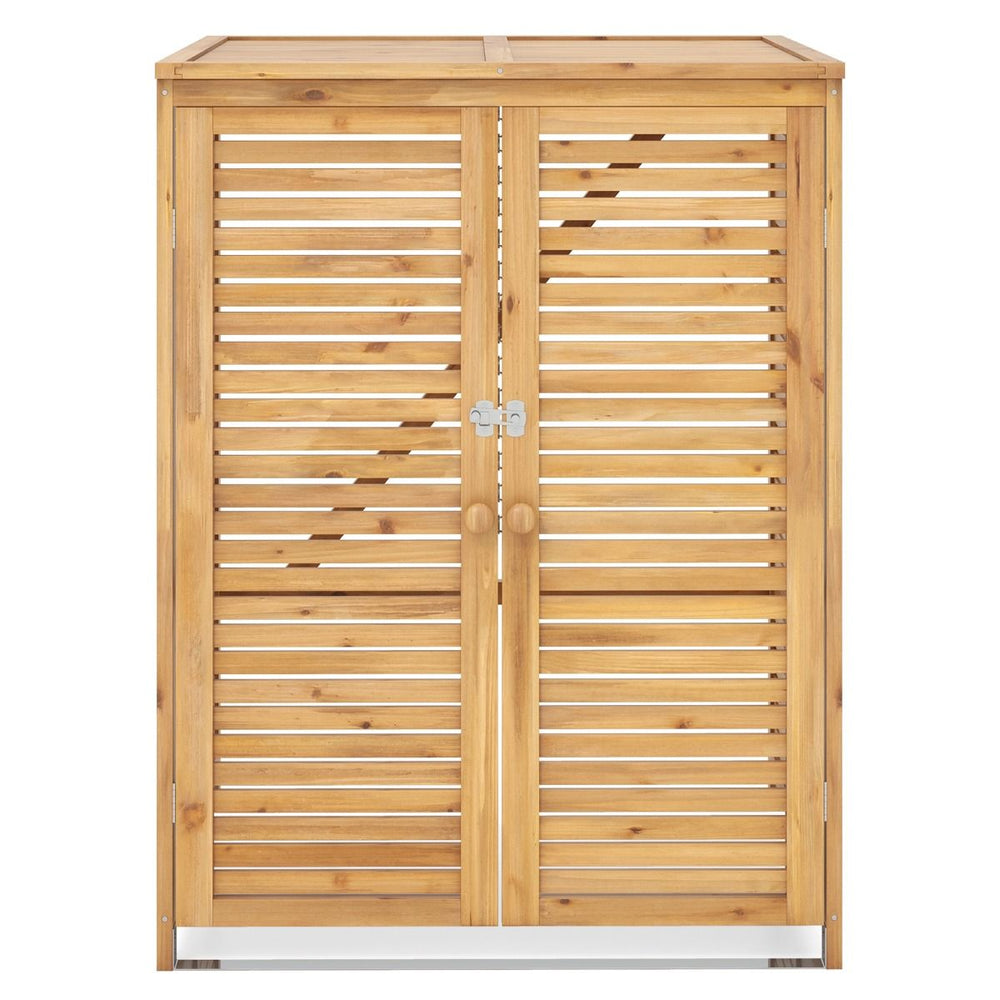 Abri à Poubelle en Bois de 120 L Abri pour Outils d'Extérieur avec Couvercle Ouvrable Doubles Portes Loquet de Verrouillage Naturel -