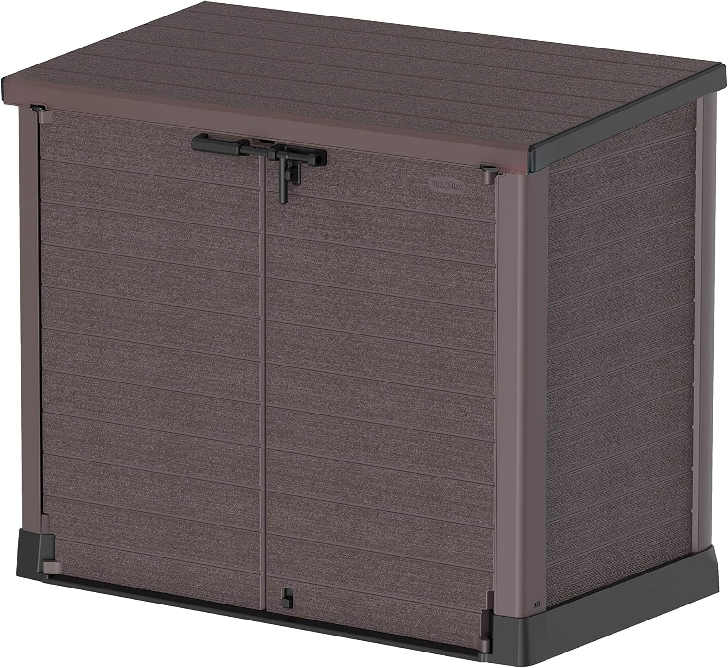 Duramax StoreAway 1200L Plastic Garden Shed/ Flat Lid,Outdoor Storage Shed,Wheelie Bin Hideaways,Wheelie bin box,Durable Construction,Ideal for Bikes,BBQs & 2x 240L Bins,145x85x125 cm,Brown