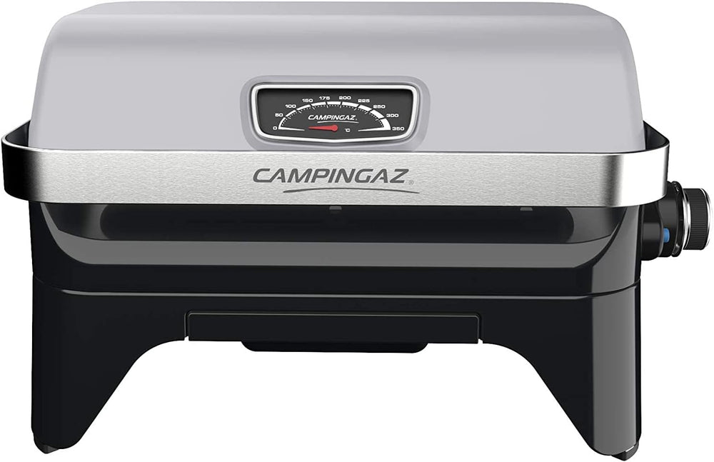 Attitude2go,Barbecue de Table à Faible fumée,BBQ Portable,à Couvercle,thermomètre,et Grille en Fonte,Alimentation : Cartouche de gaz CV 470 Plus,Gris