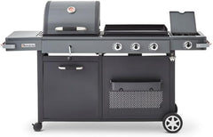 BRASERO - Barbecue Bi-Energy Gun Metal XL - Barbecue Charbon et Plancha 60 x 42 cm à gaz avec brûleur latéral -12,95 KW