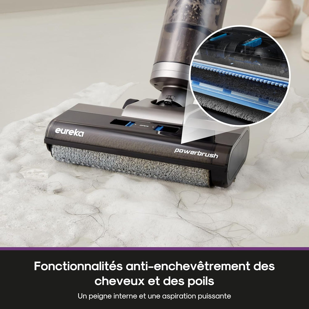 Eureka Rapidwash NEW430 Aspirateur Laveur sans Fil, 15000Pa, 0.8L/0.45L Double Réservoir pour Sols Durs et Poils d'Animaux, avec Navigation Vocale, Auto Nettoyage et Séchage