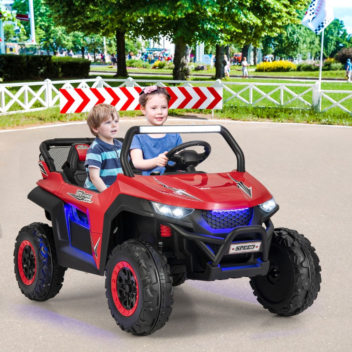 Voiture électrique Enfant 12 V Télécommande pour 3-8 Ans 2 Vitesses Ressort de Suspension Charge 59KG 118x74x71CM Noir/Rose/Rouge -